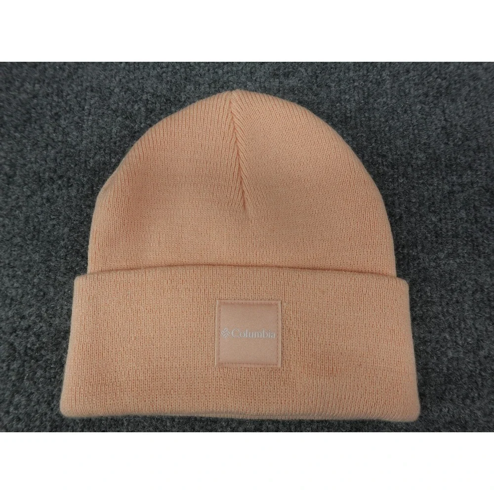 Columbia Beanie Hat Unisex One Size Peach Excellent Cuffed Knit Logo CU0185